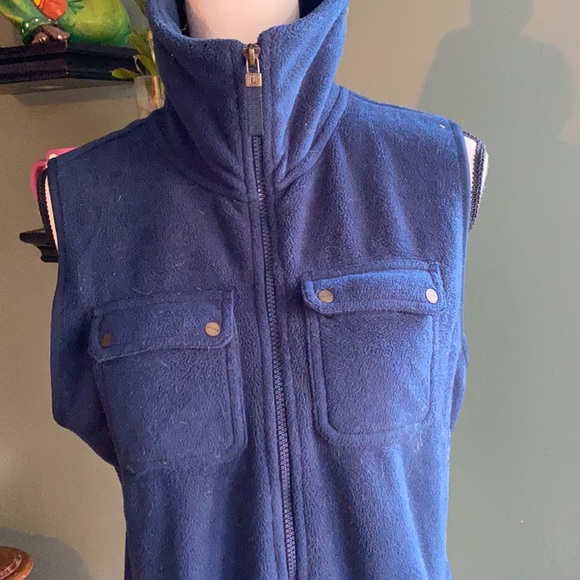 Women's Chaps Navy blue casual fleece 2 front pockets vest, Size L - Picture 2 of 6